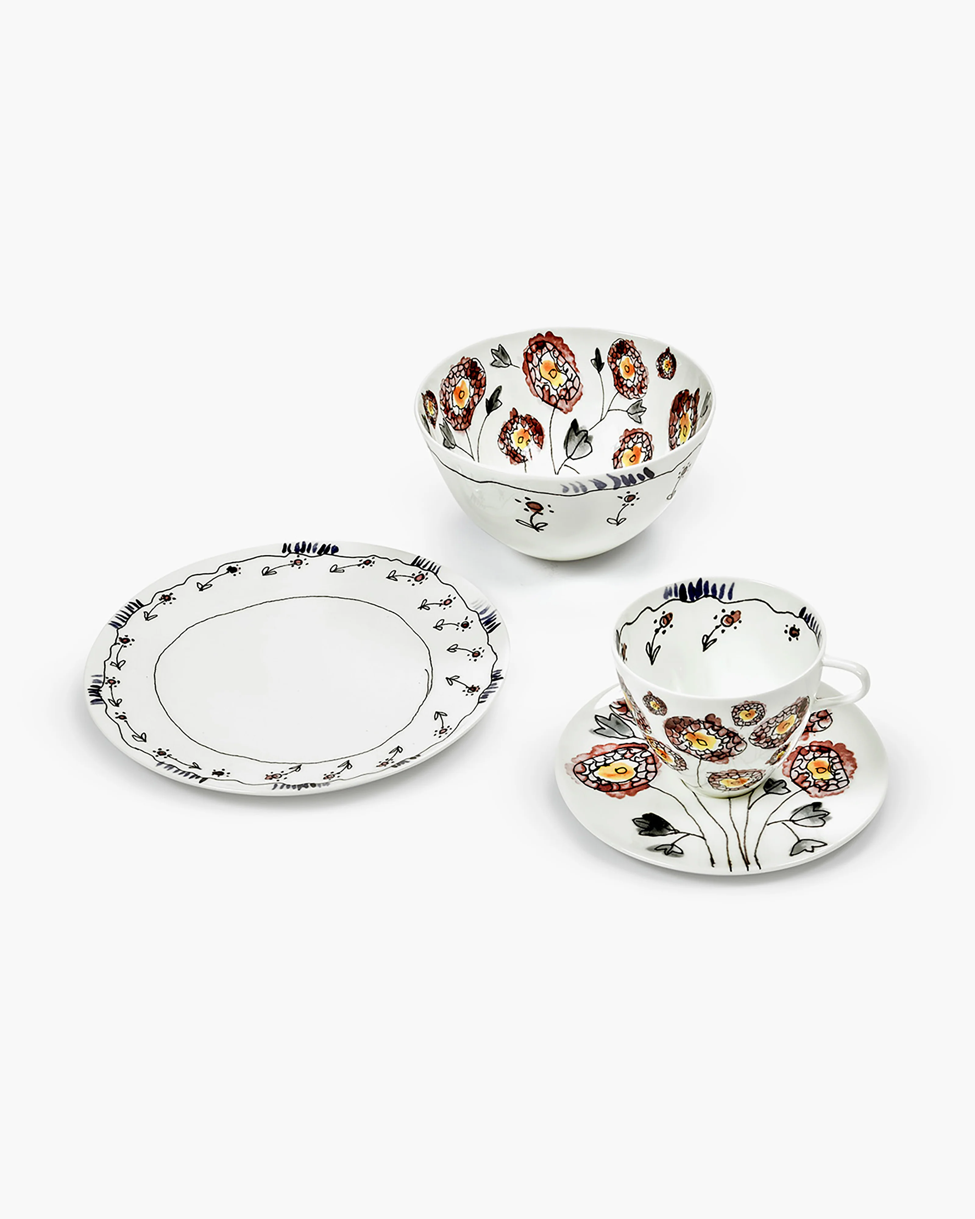 Breakfast Set 12 pieces anemone midnight flowers - Image 2