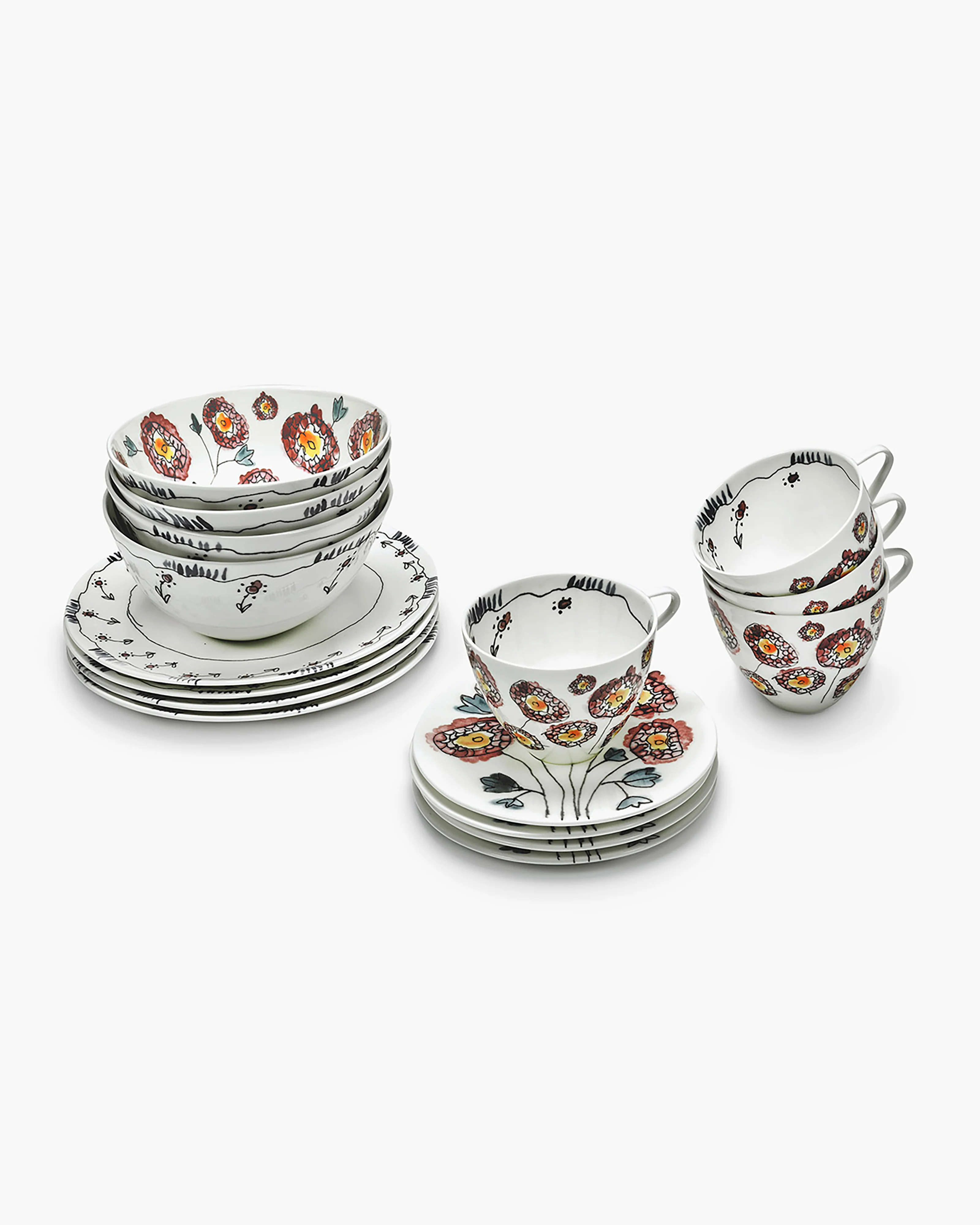 Breakfast Set 12 pieces anemone midnight flowers - Image 3