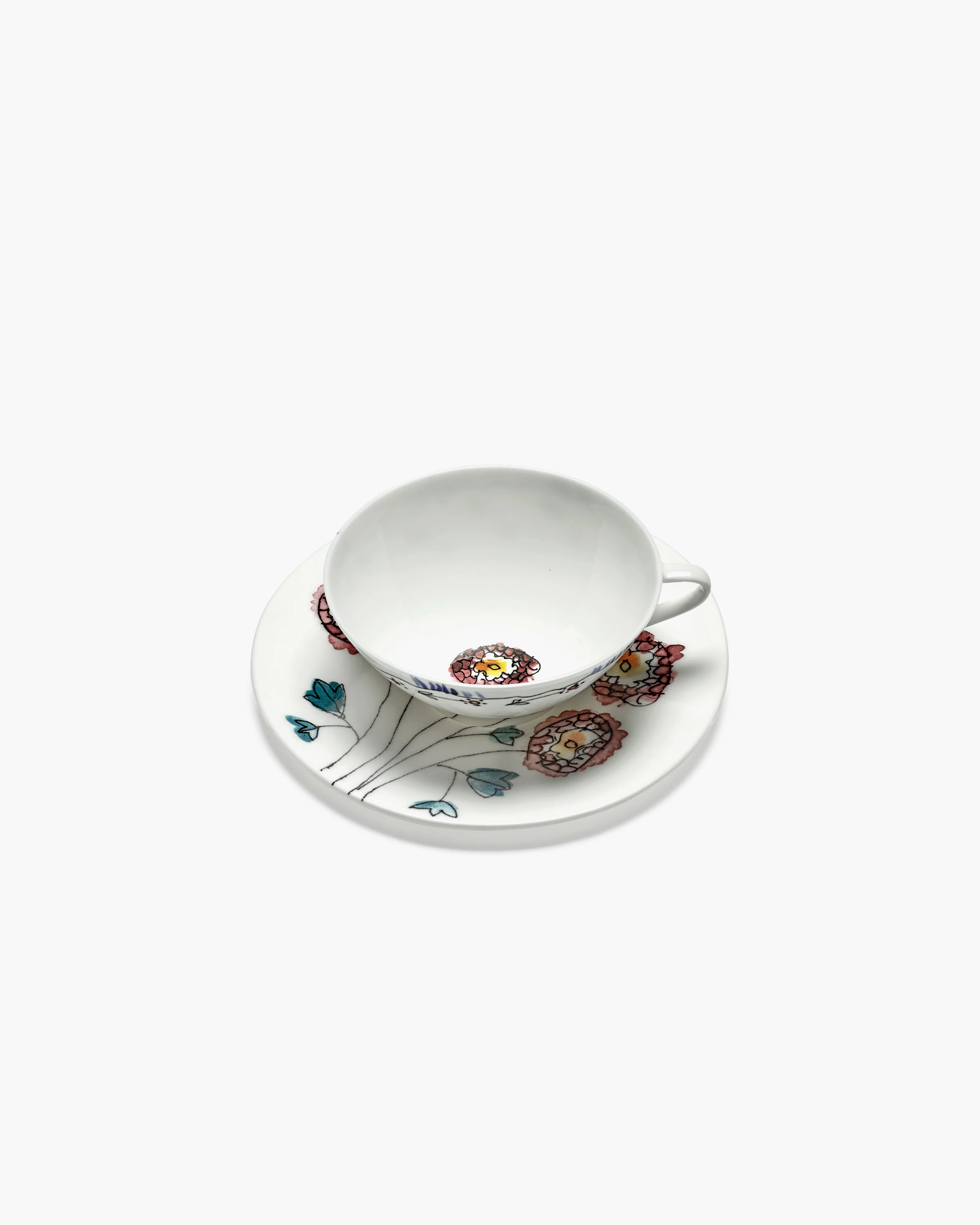Coffee cup low with saucer Anemone milk Midnight Flowers - Image 3