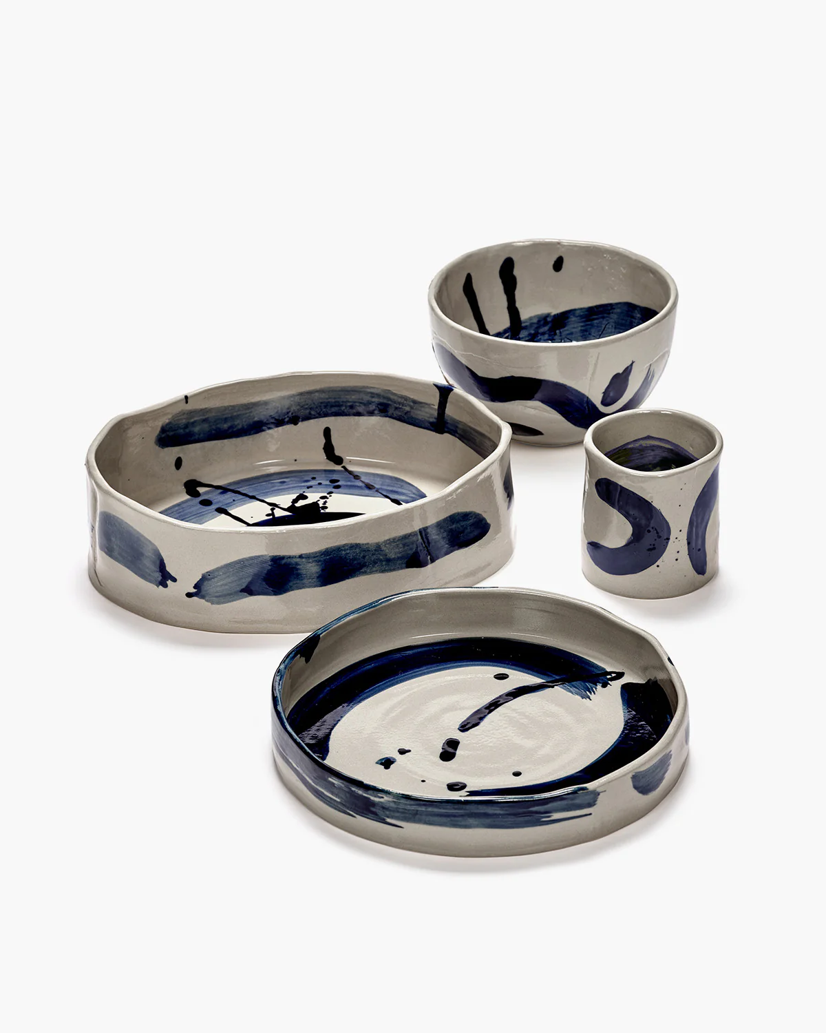 Deep oval serving plate beige - blue Sophia - Image 4
