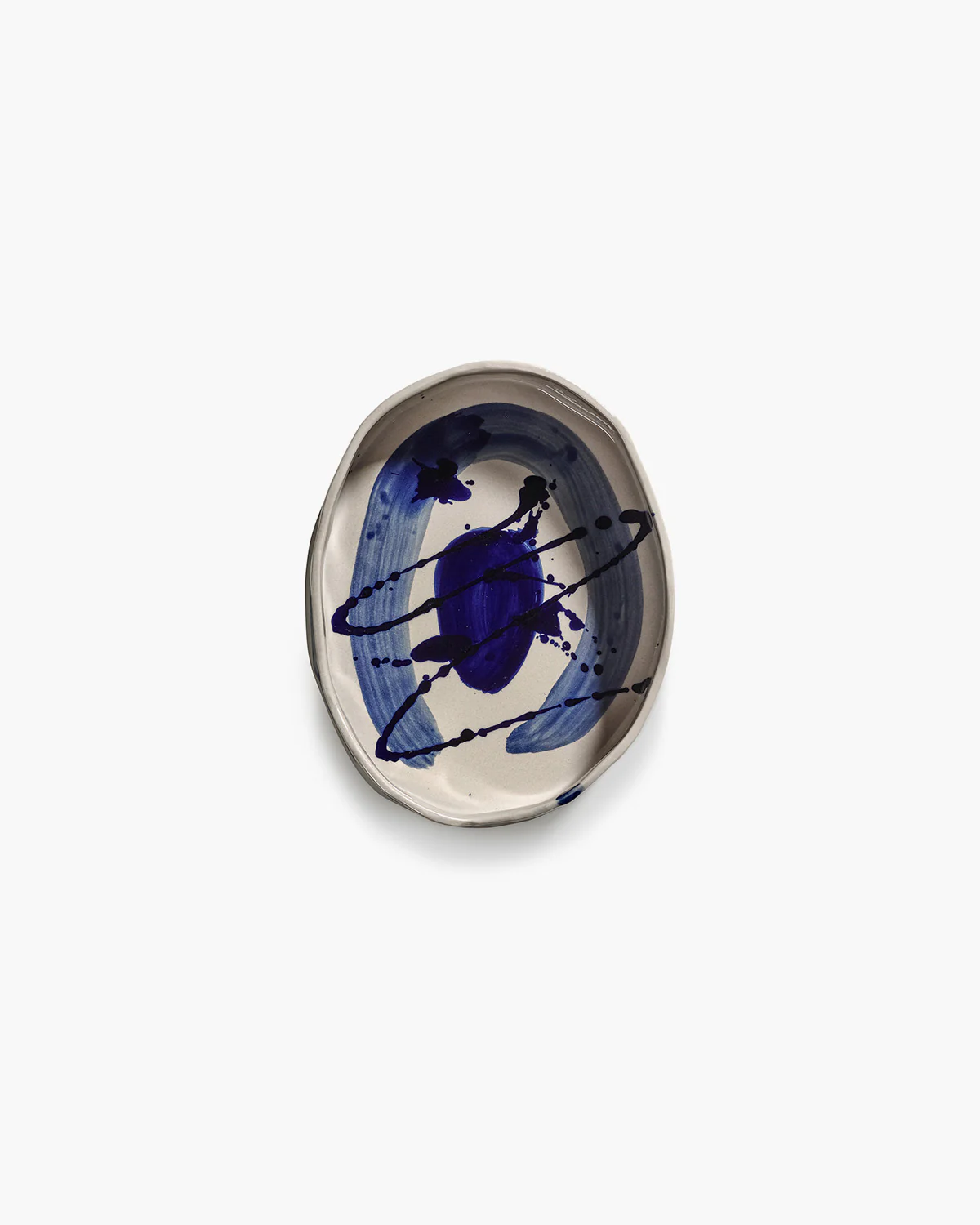 Deep oval serving plate beige - blue Sophia - Image 5
