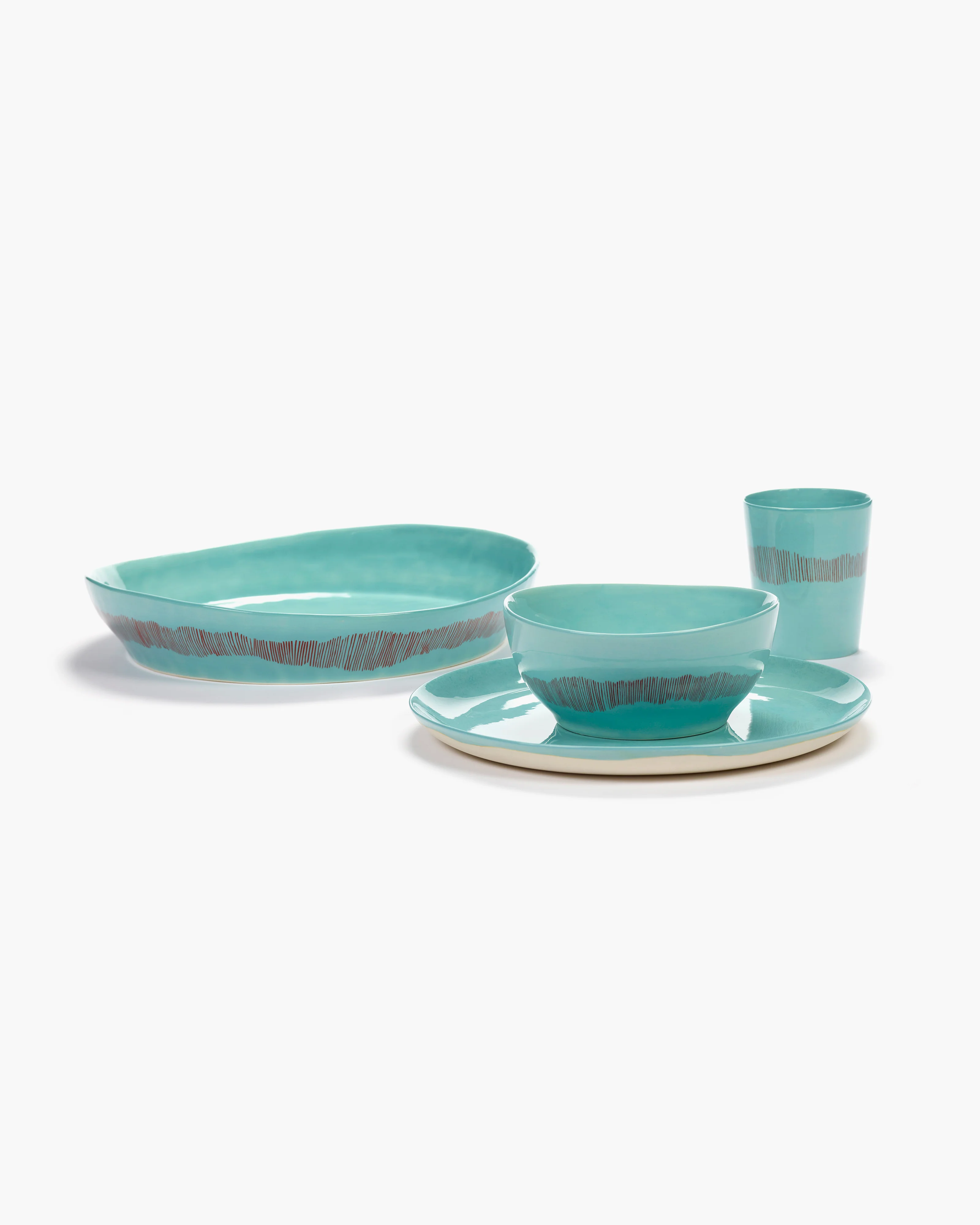 Deep serving plate S azure - red stripes Feast - Image 3