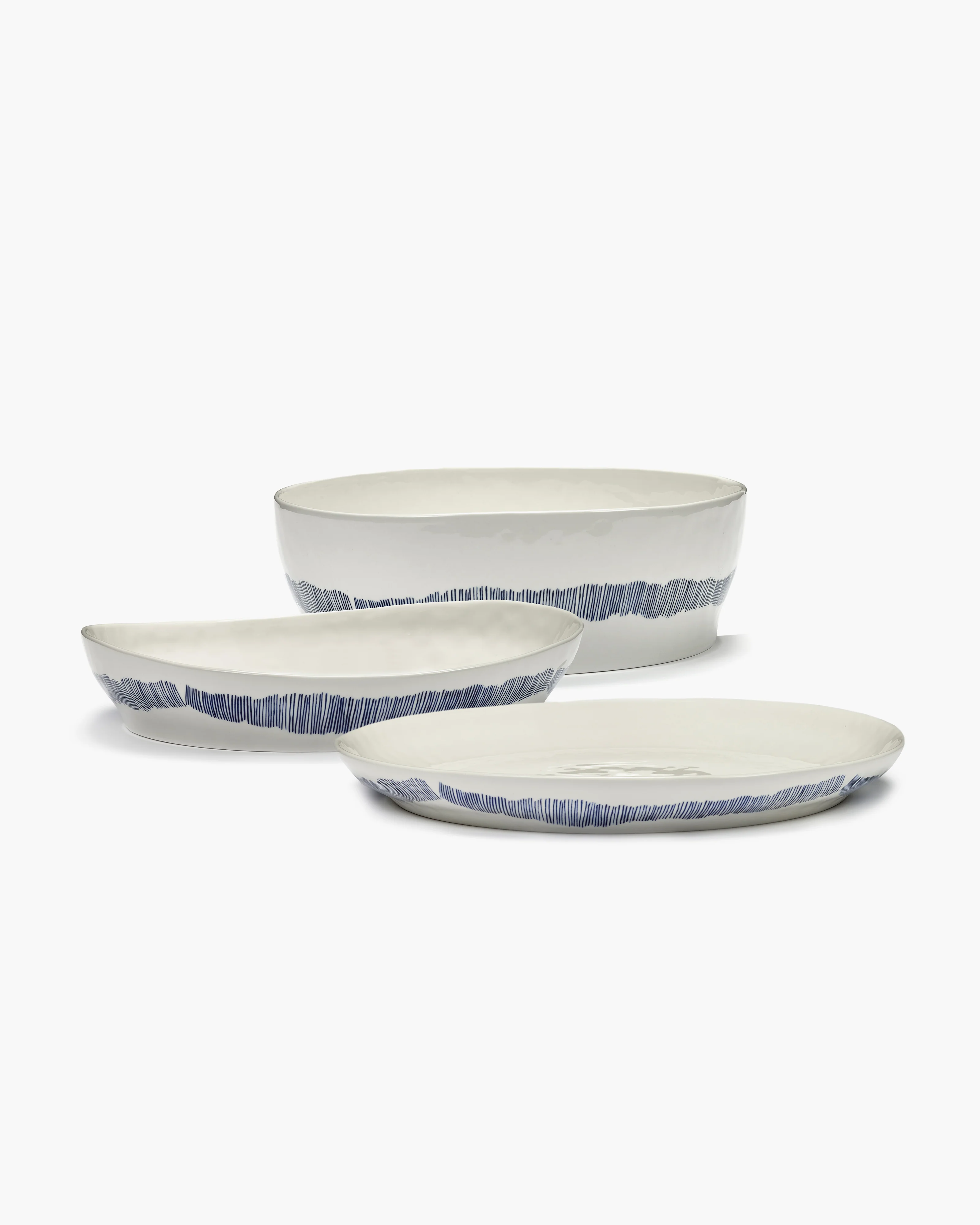 Deep serving plate S white - blue stripes Feast - Image 3