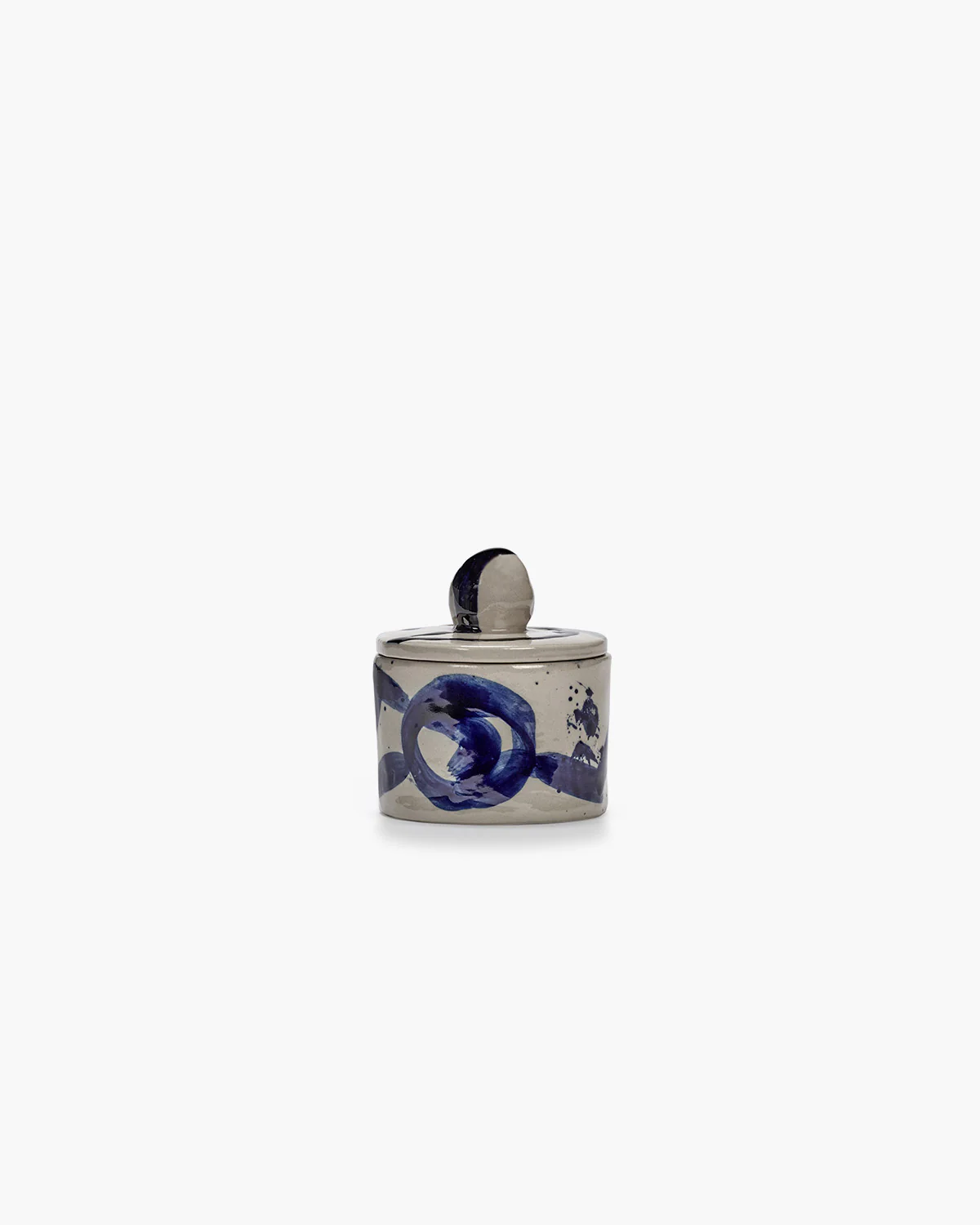 Lidded ceramic pot 01 beige - blue Sophia - Image 3