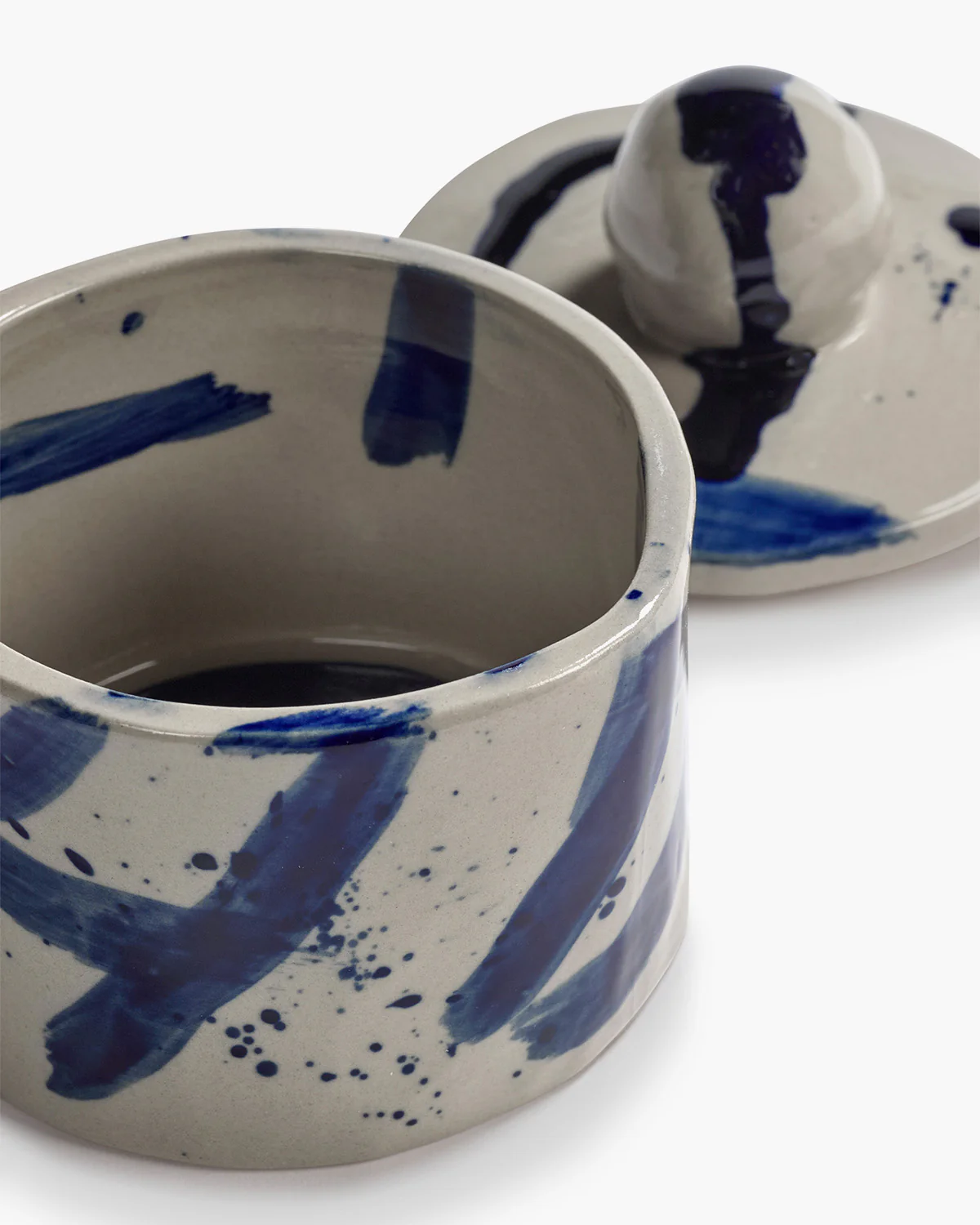 Lidded ceramic pot 01 beige - blue Sophia - Image 6