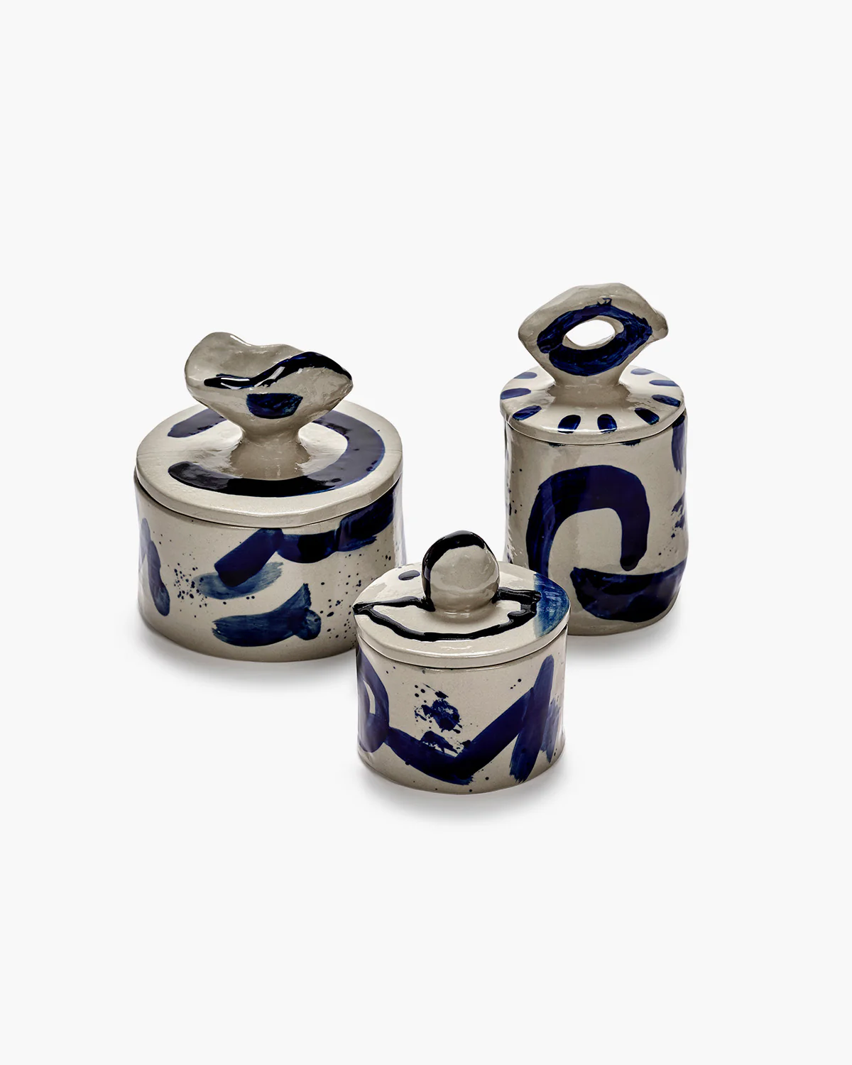 Lidded ceramic pot 01 beige - blue Sophia - Image 7