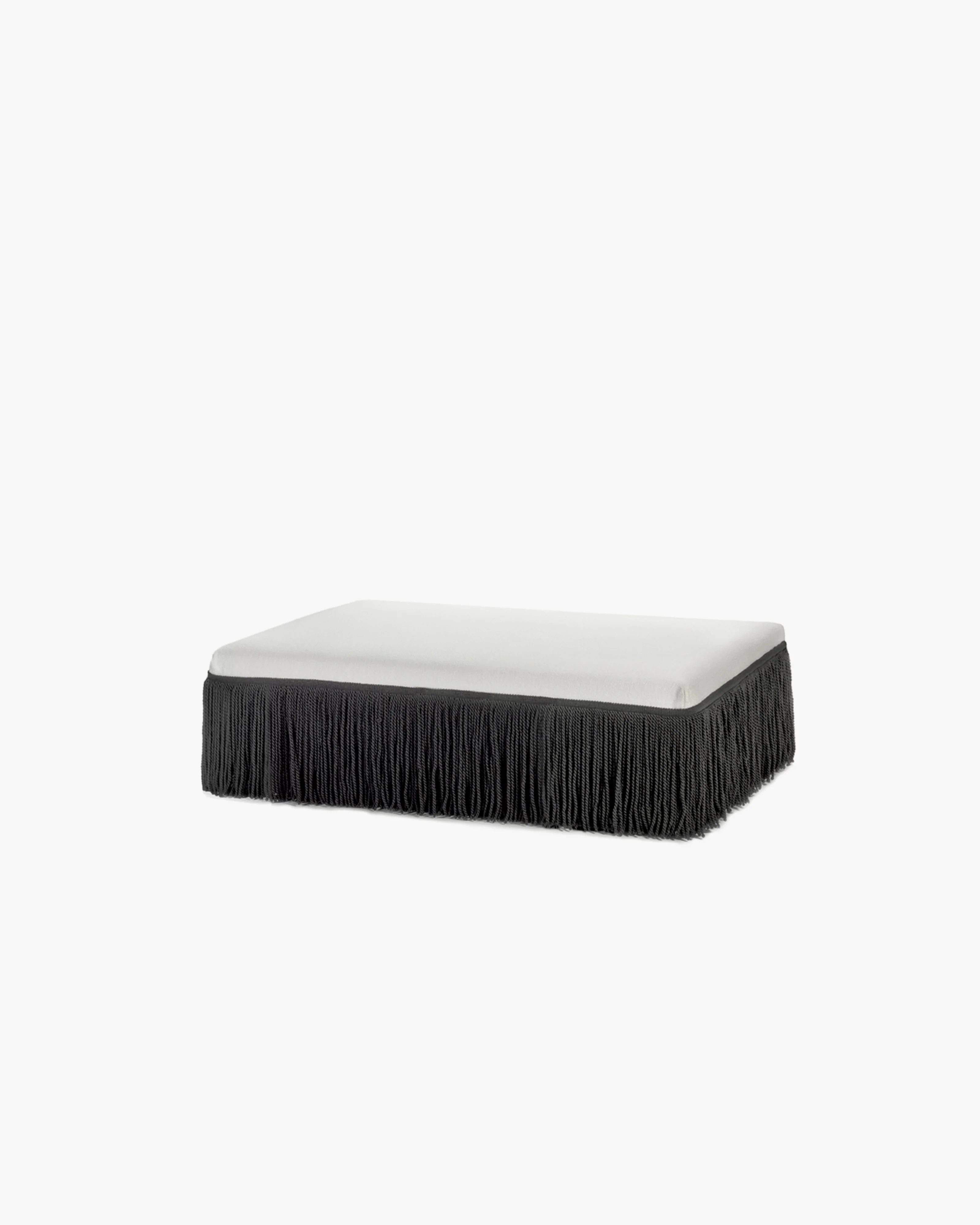 Ottoman L white with black fringes Frin