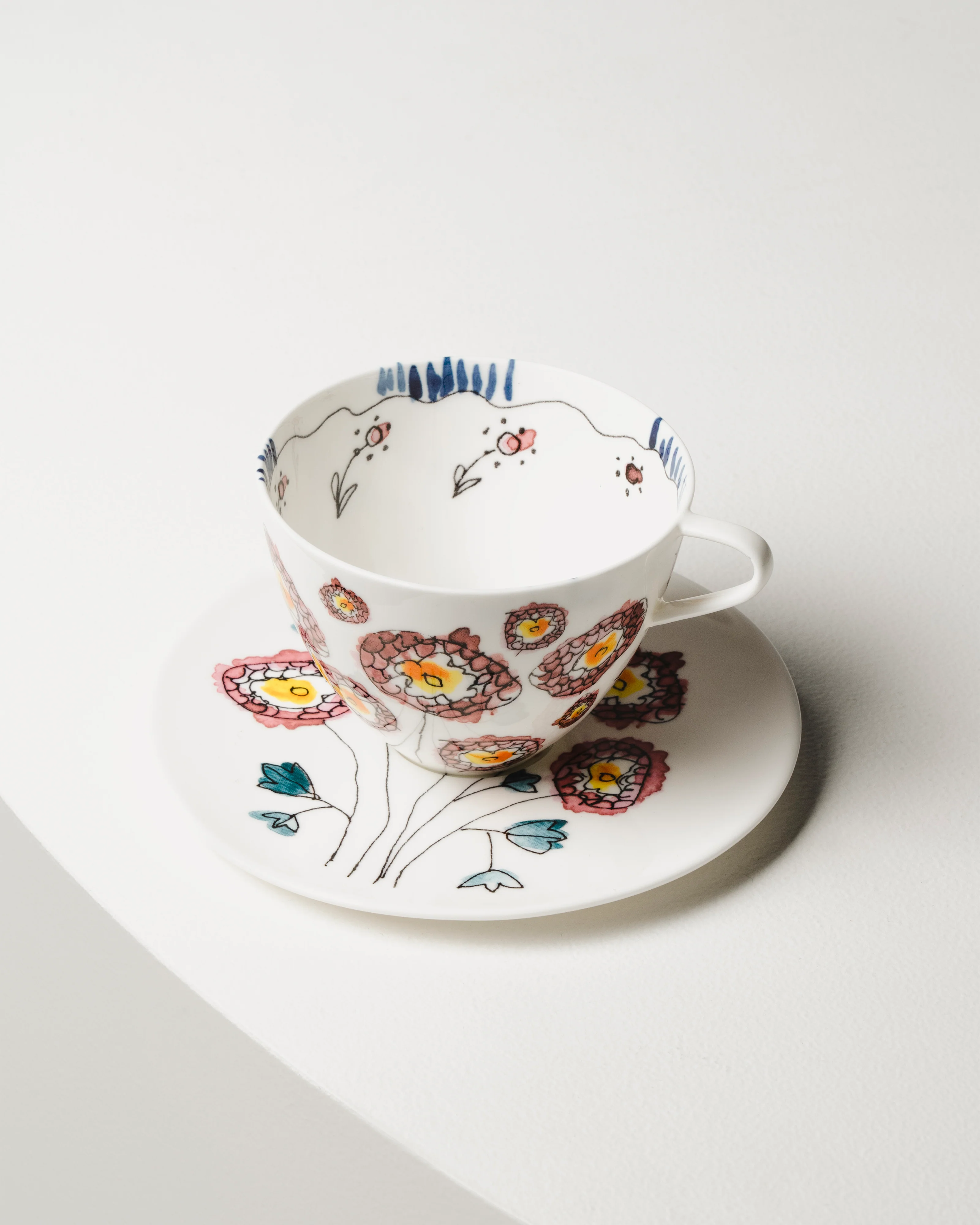 Saucer coffee cup high Anemone milk Midnight Flowers - Image 3