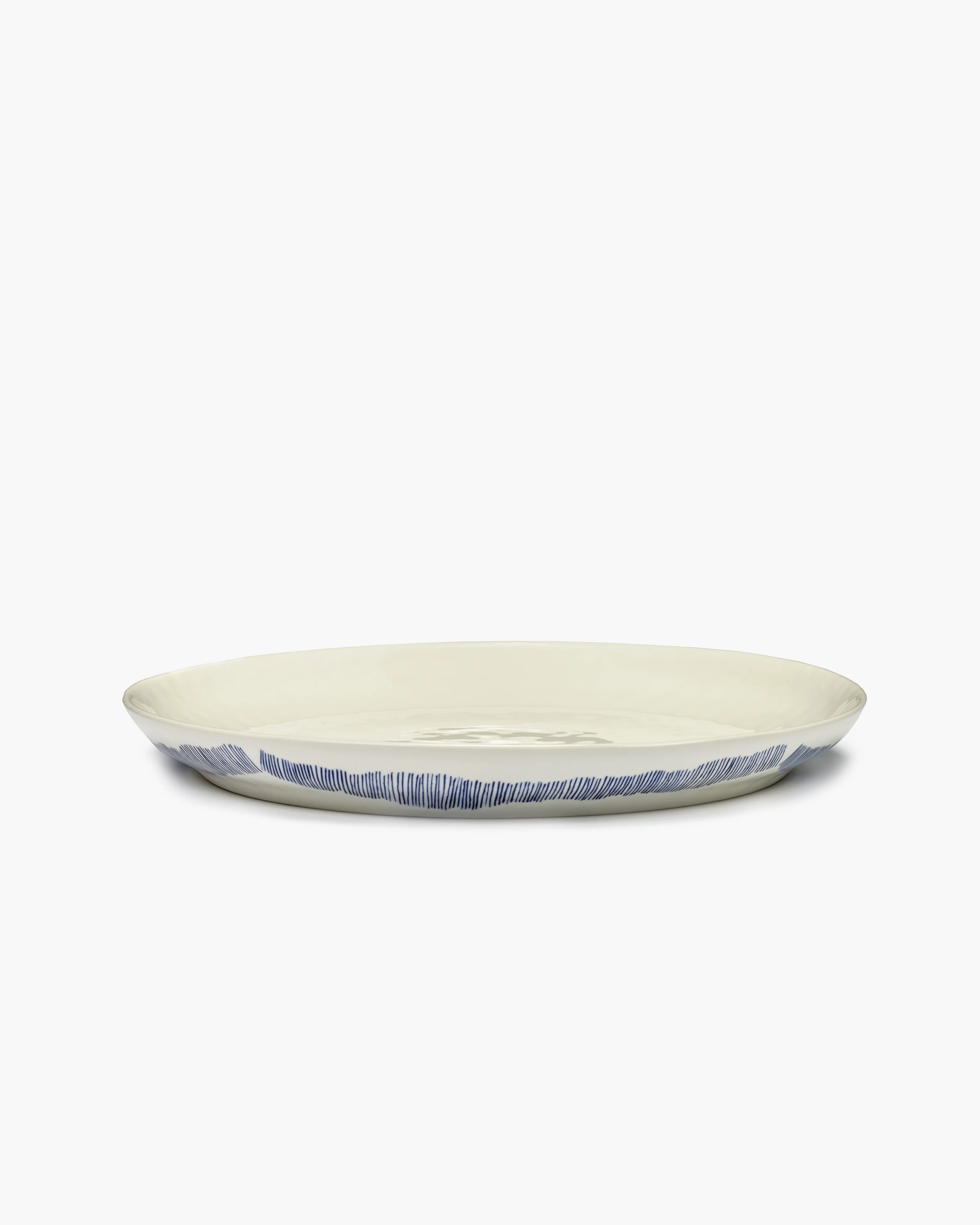 Serving plate S white - blue stripes Feast