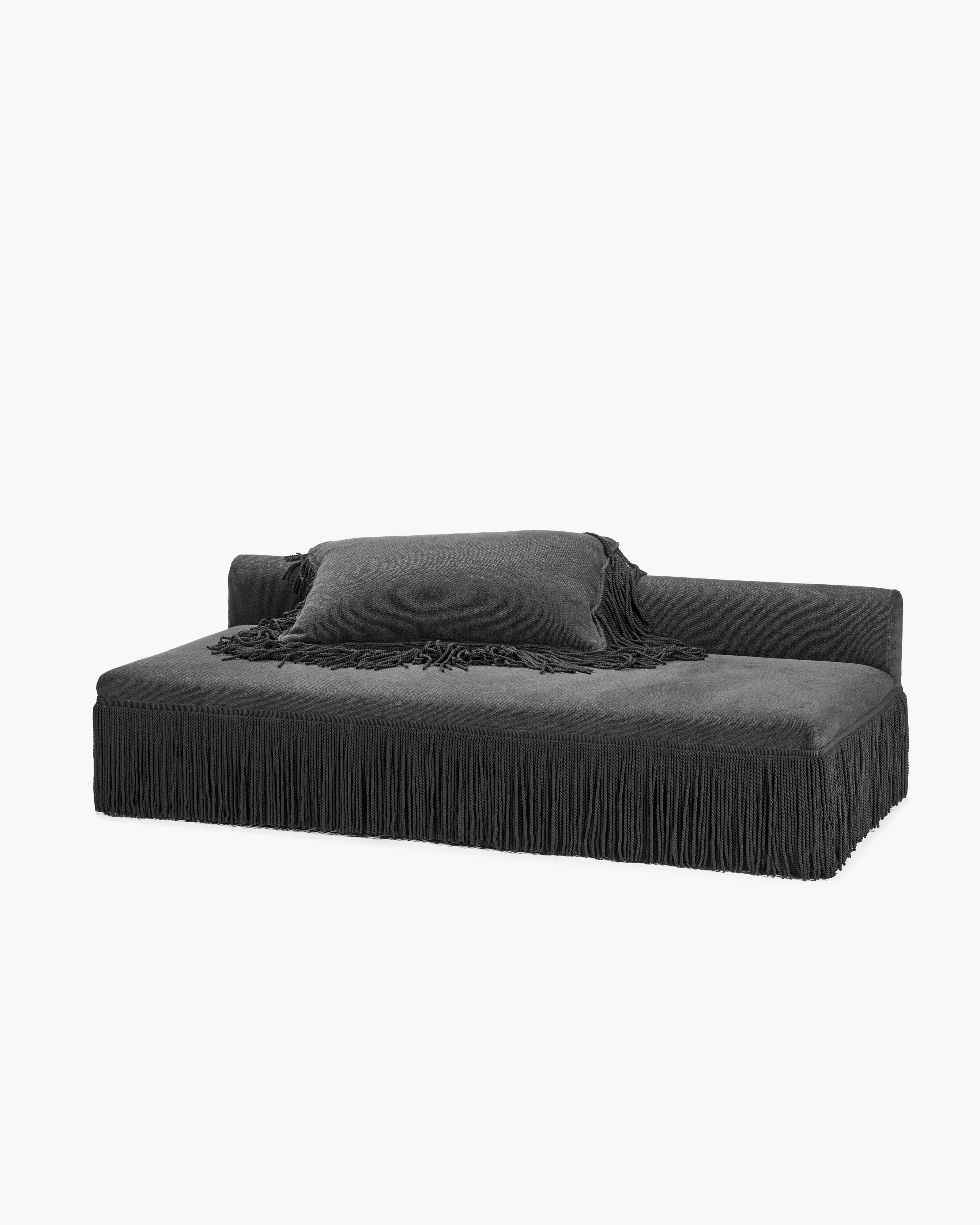 Sofa incl 1 cushion black with black fringes Frou