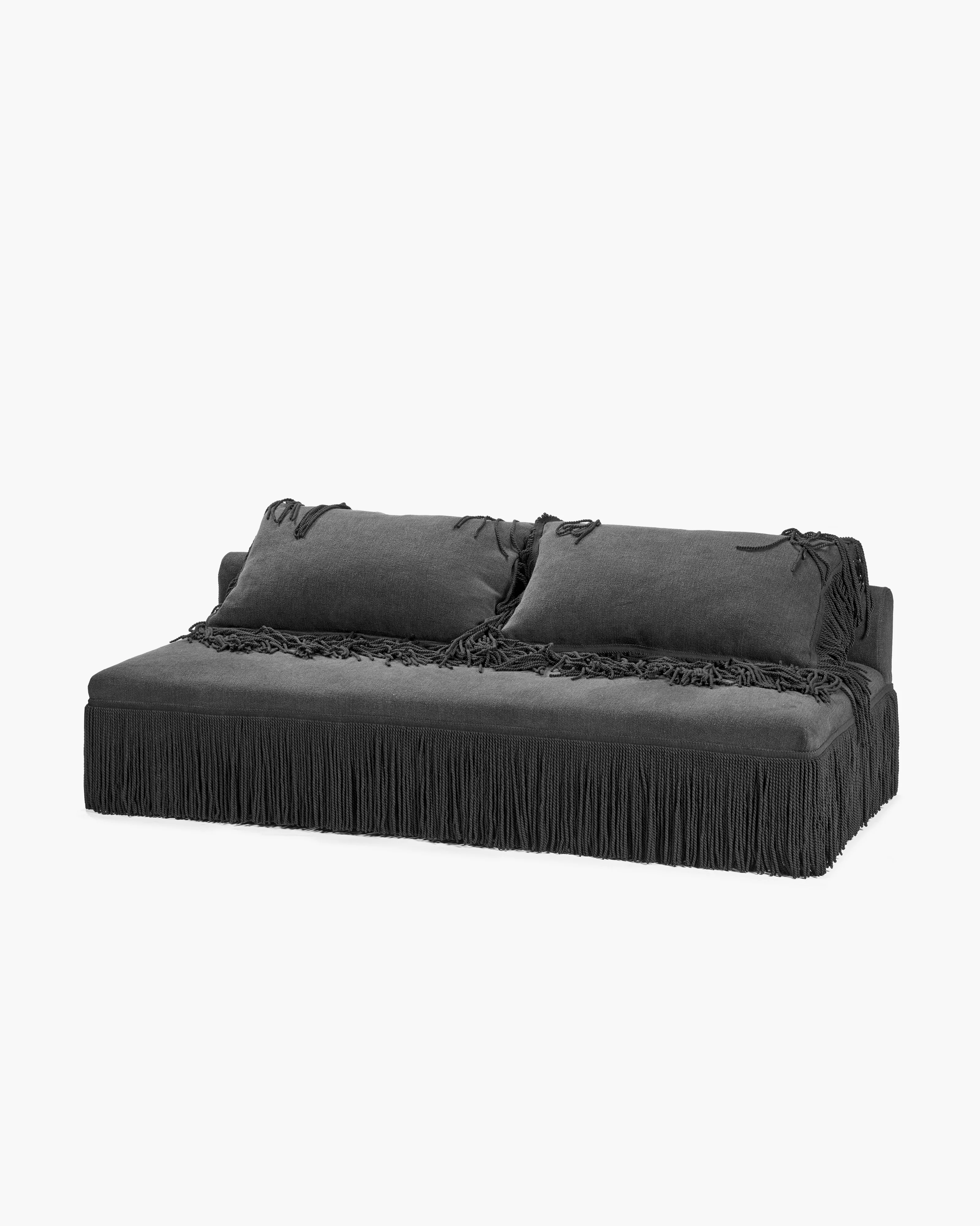 Sofa incl 1 cushion black with black fringes Frou - Image 2