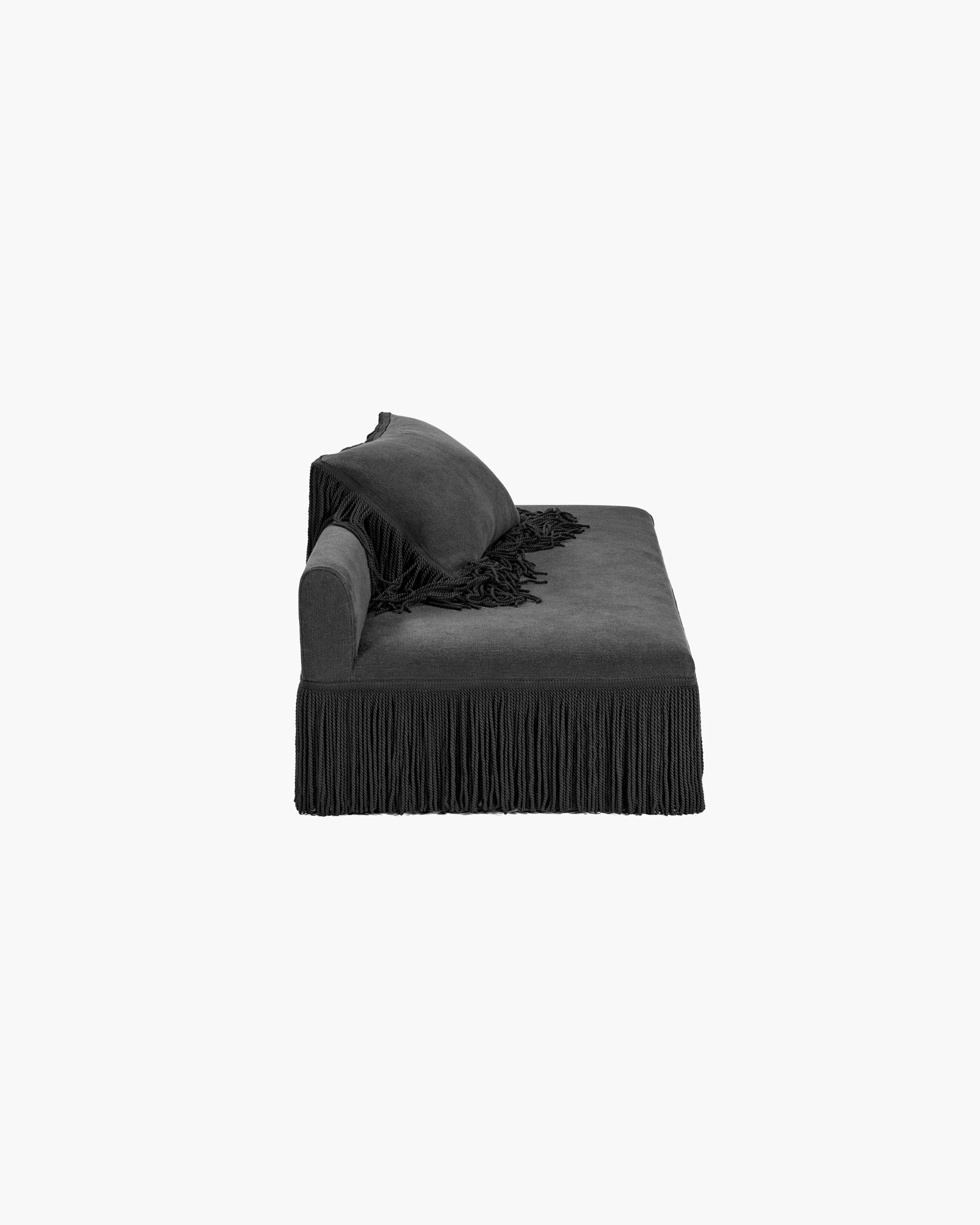 Sofa incl 1 cushion black with black fringes Frou - Image 4