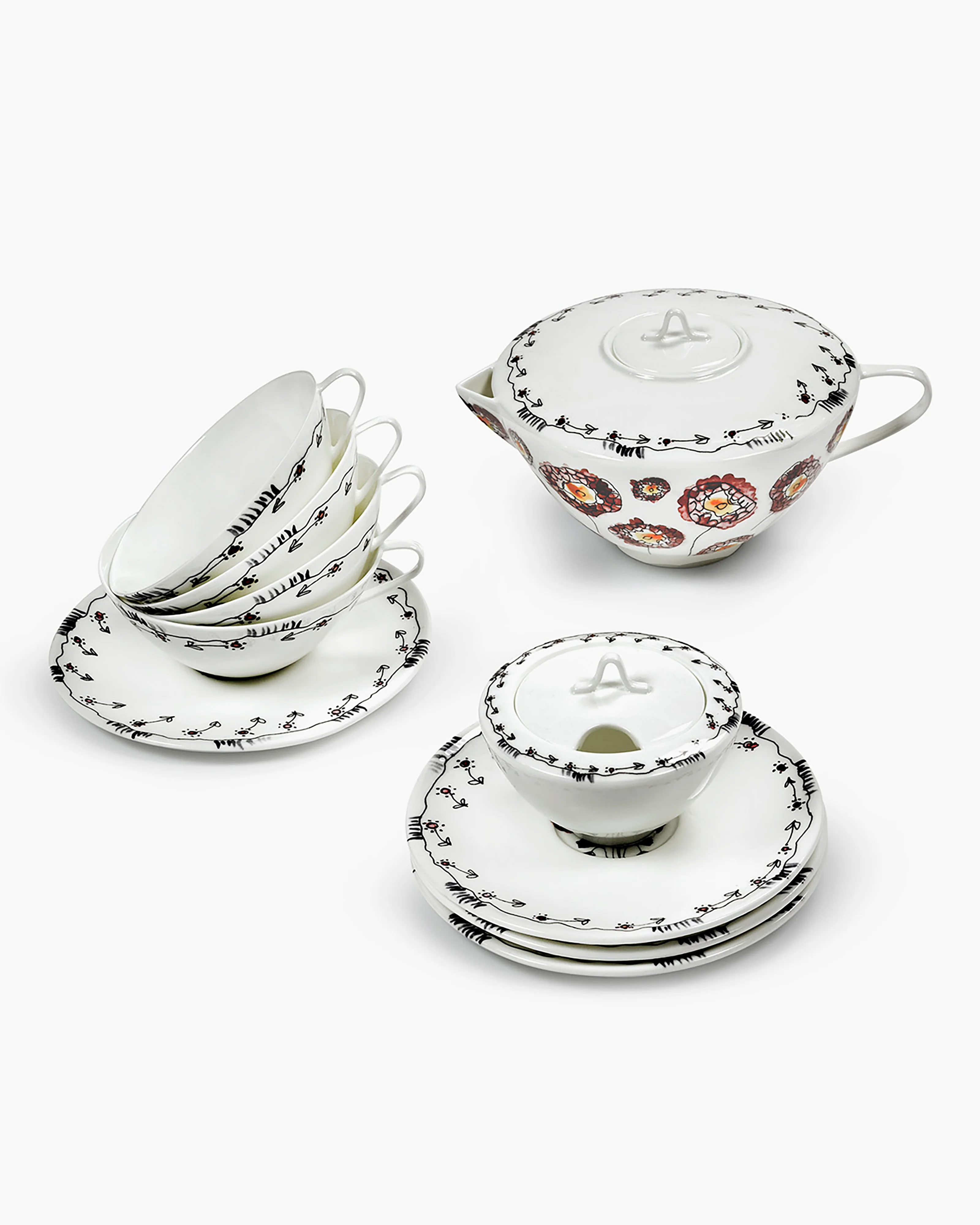 Tea Set 6 pieces anemone midnight flowers - Image 3