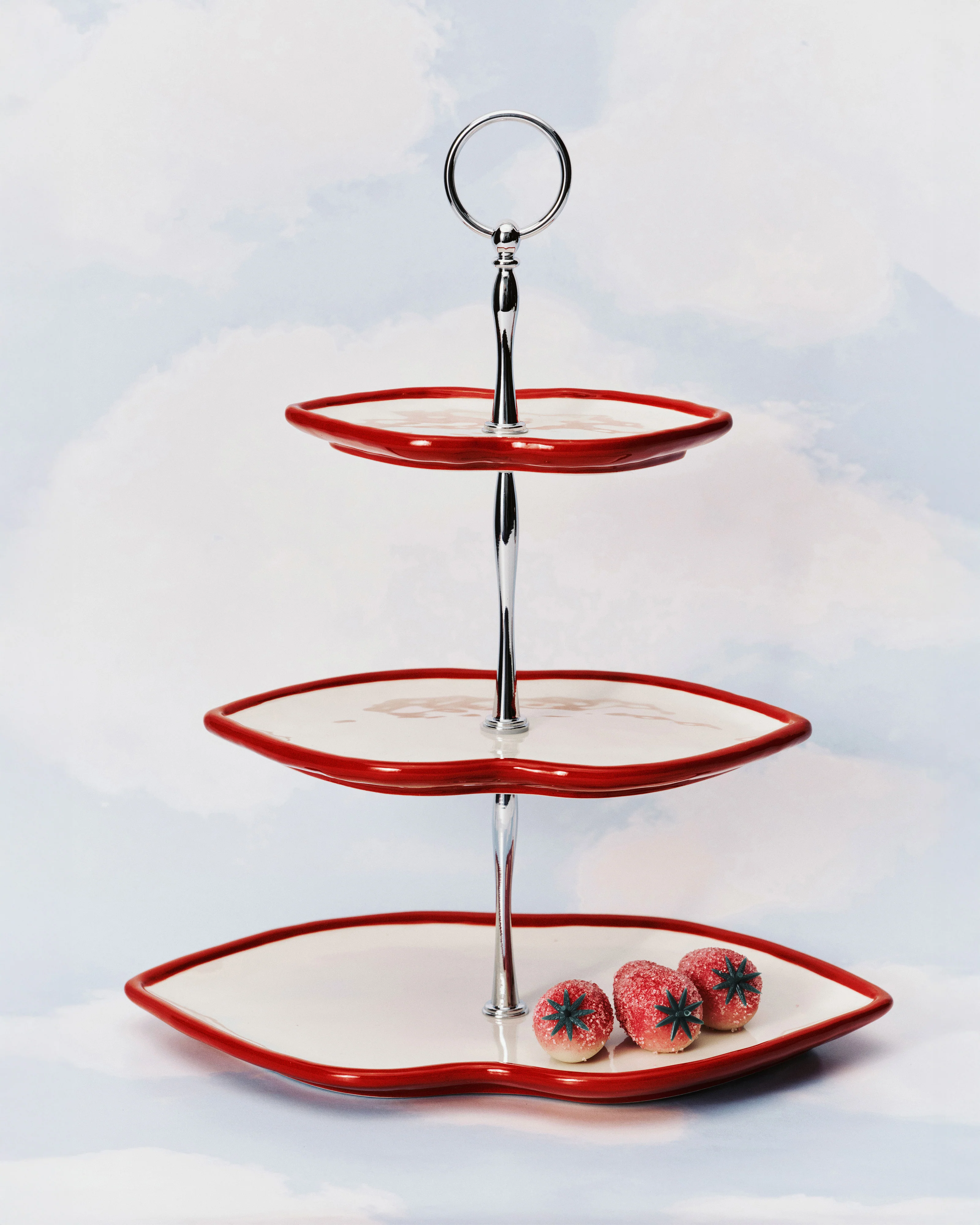 Three-tier cake stand red - white Les Objets Mouleversants - Image 2